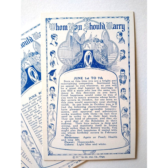 4 Exhibit Horoscope Fortune Teller Cards Whom You Should Marry 50s Vintage April - Picture 2 of 3